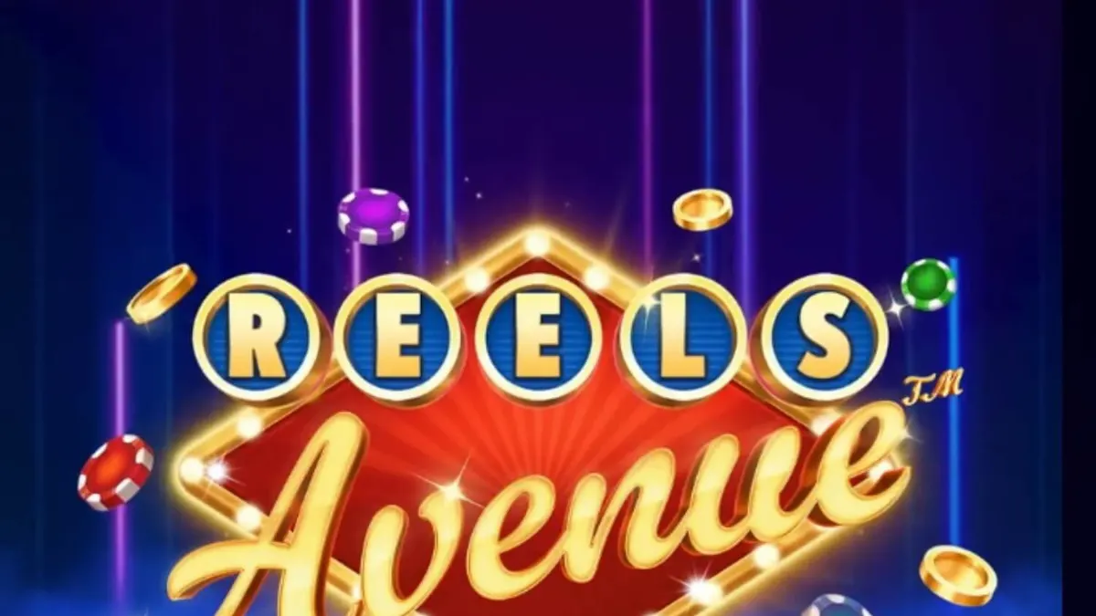 Interface futurista do jogo Reels Avenue Link&Win com luzes neon